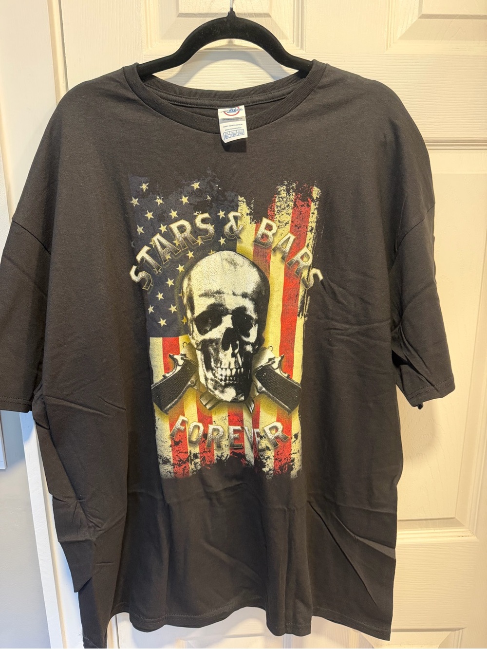 Men’s Stars and Bars Forever Skull Flag Graphic Crew Neck T-Shirt Gray Size 2XL